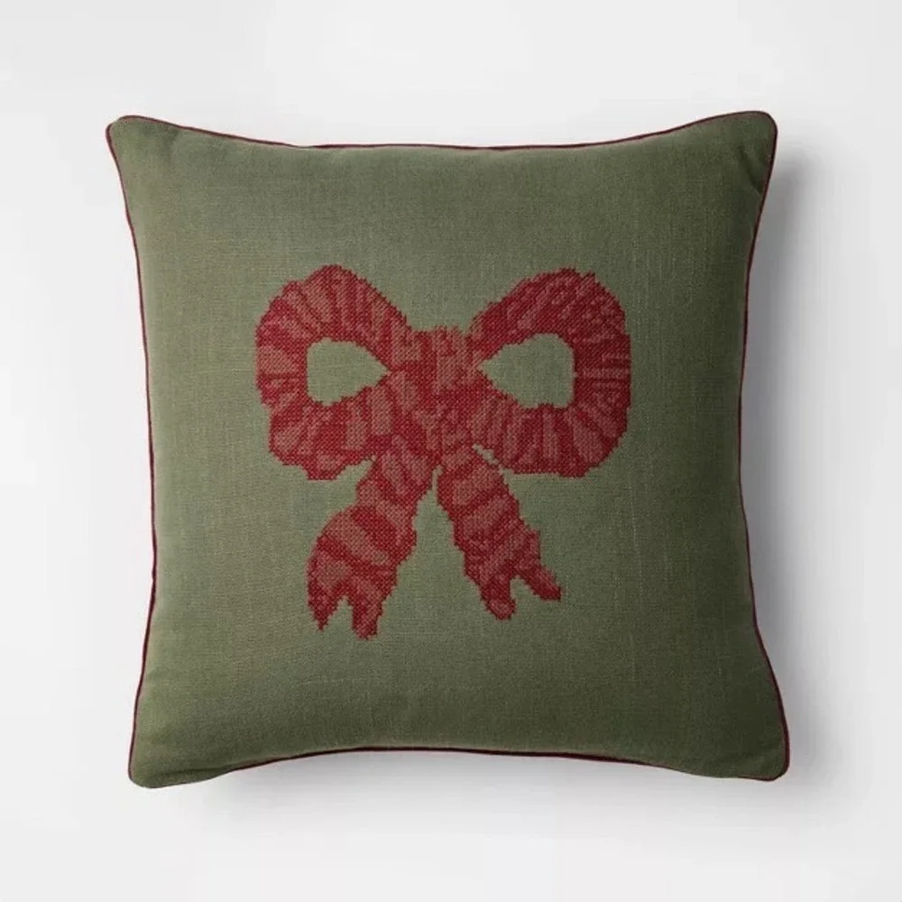 20x20 Dark‎ Green with Red Bow Pillow - Threshold Studio McGee Christmas 2025